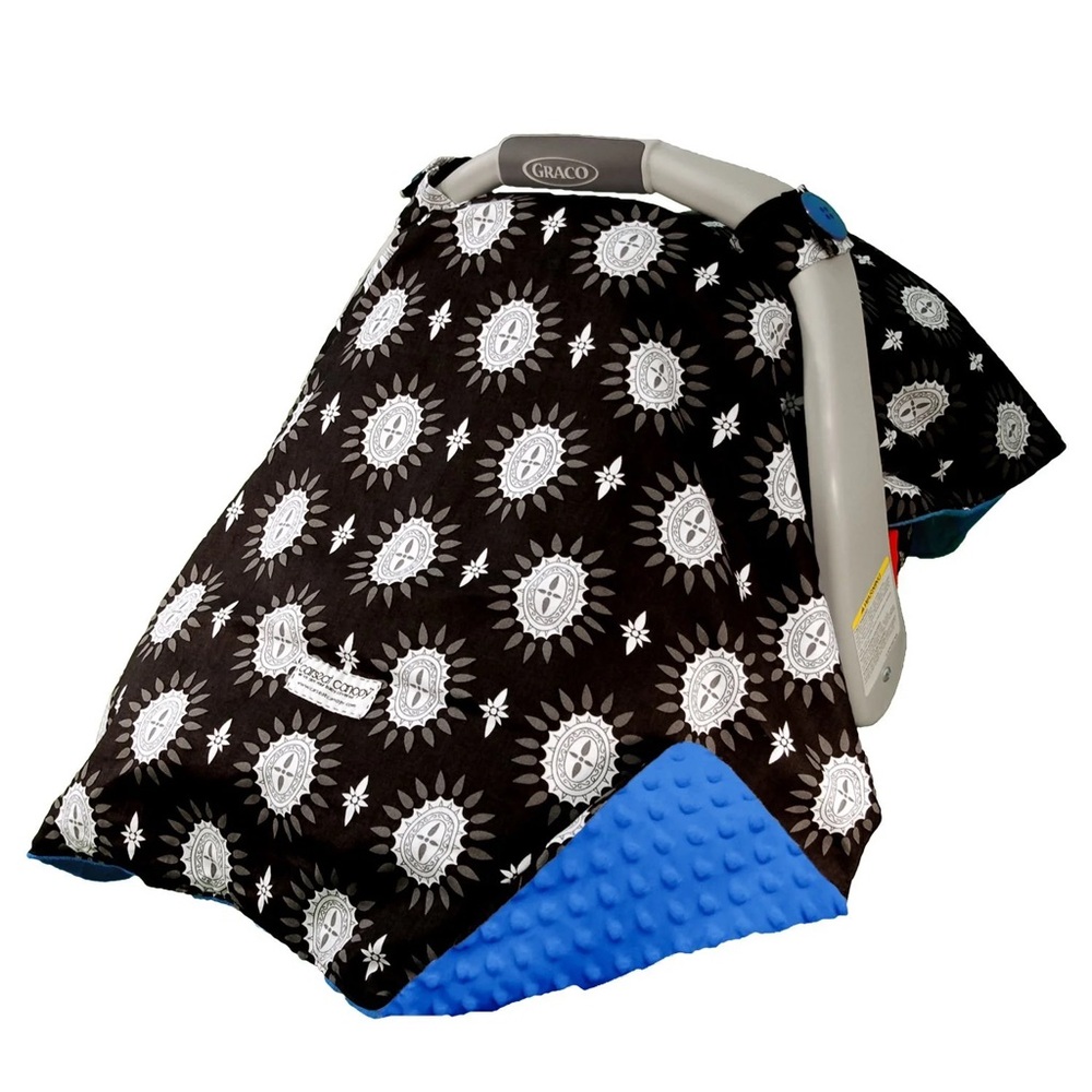 Carseat Canopy Maddox Cover – Blue & Black Geo Print